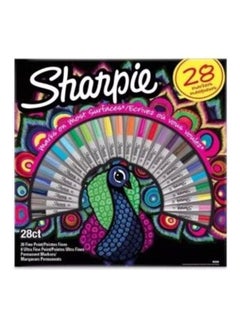 28-Piece Peacock Design Permanent Marker Set Multicolour