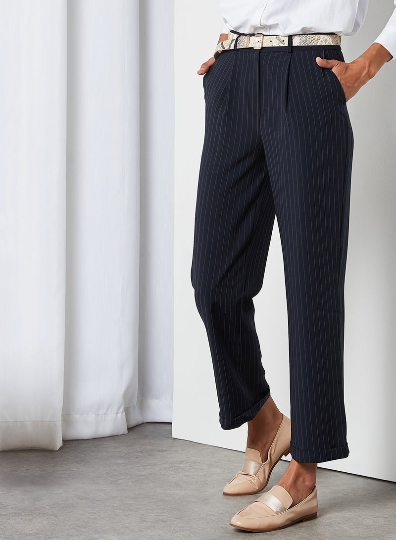 trendyol Pleated Pinstripe Pants Navy - Image 1
