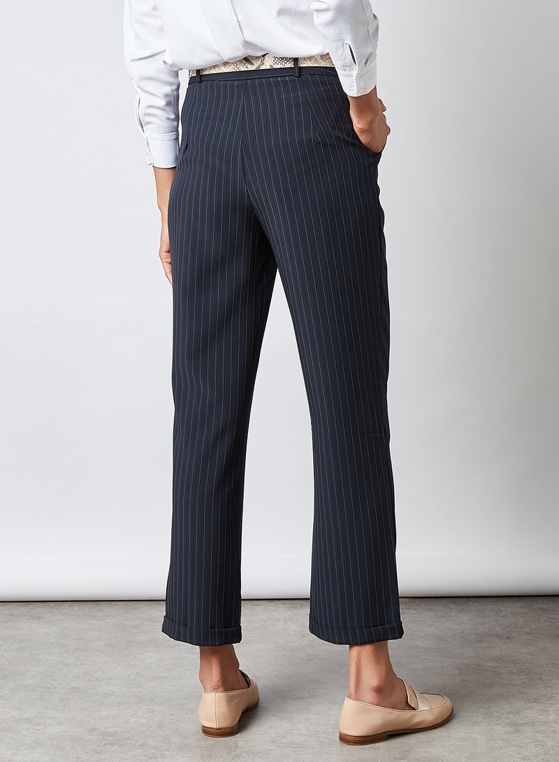 trendyol Pleated Pinstripe Pants Navy - Image 2