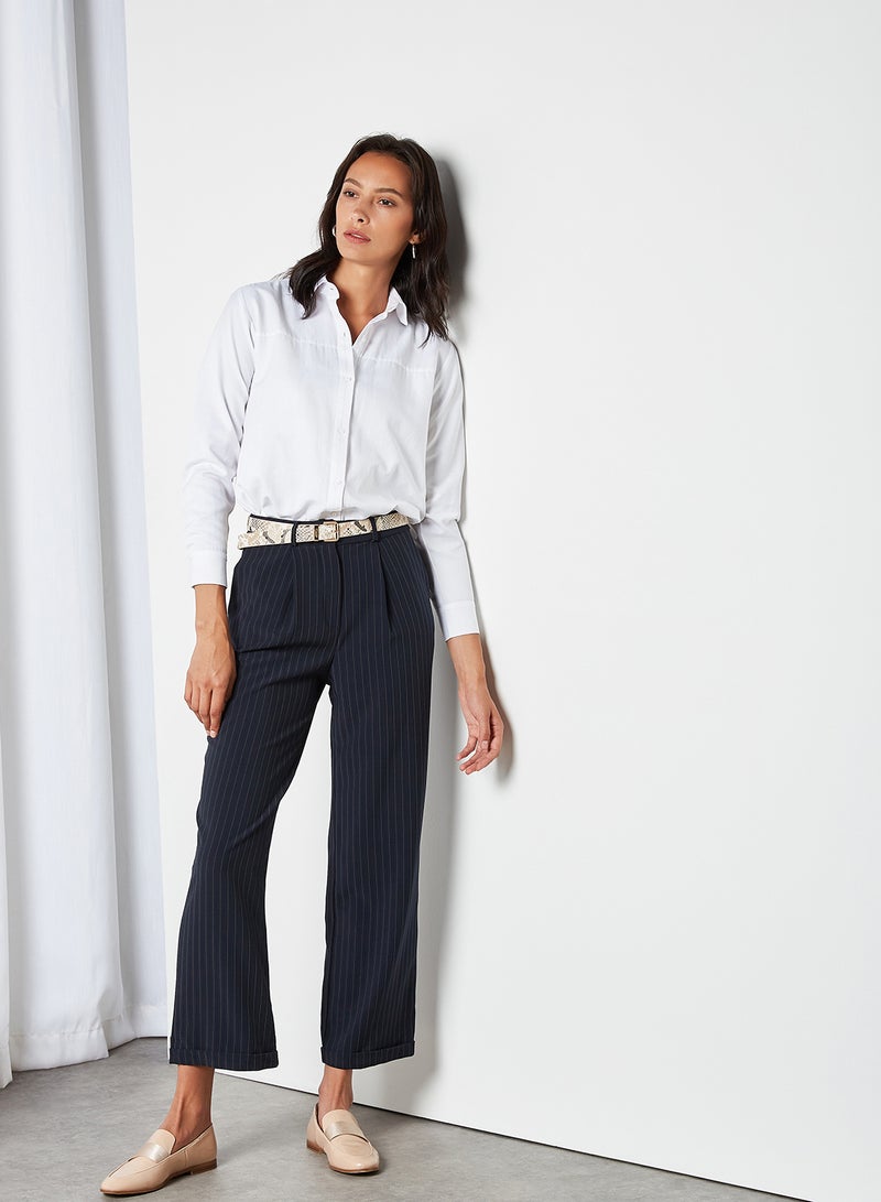 trendyol Pleated Pinstripe Pants Navy - Image 3