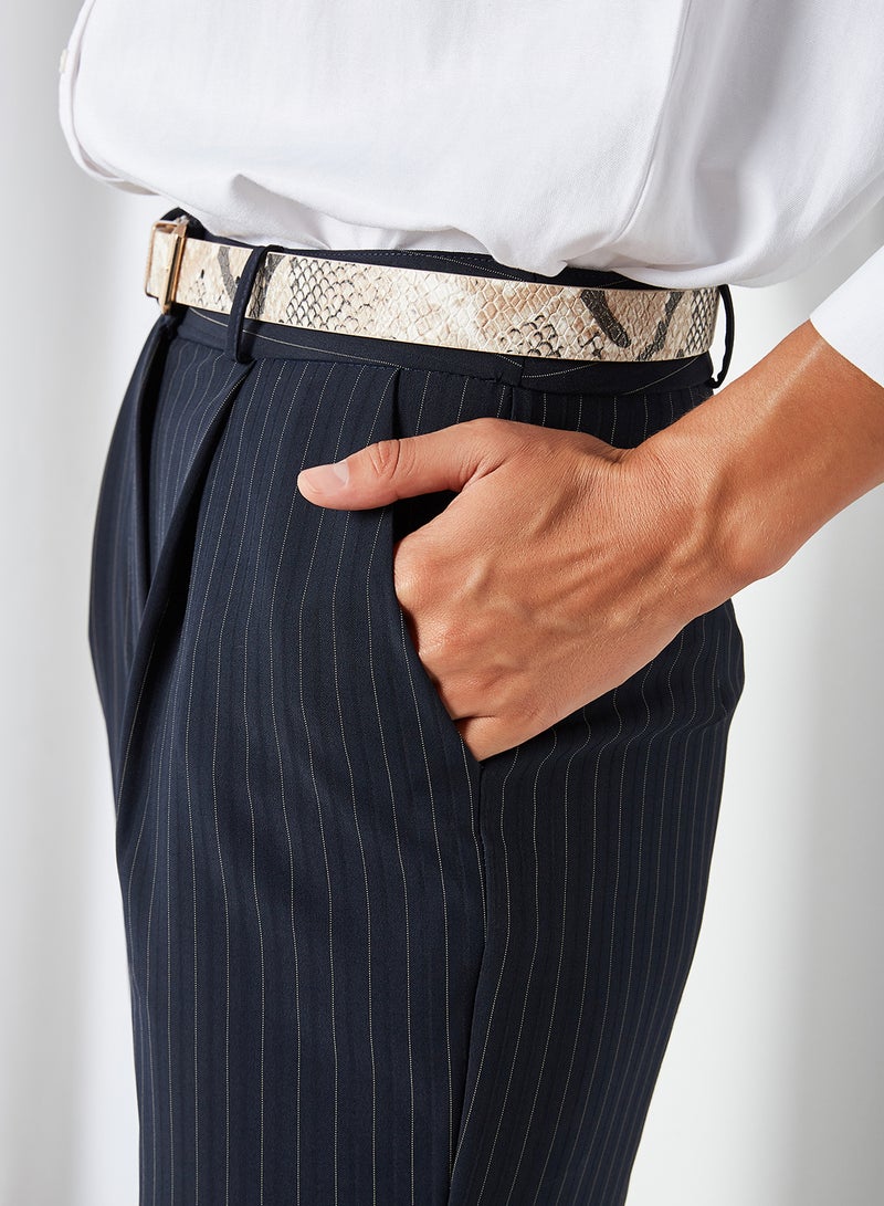 trendyol Pleated Pinstripe Pants Navy - Image 4