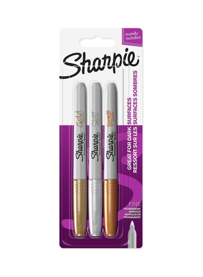 طقم أقلام ماركر معدنية دائمة مكون من 3 قطع متعدد الألوان