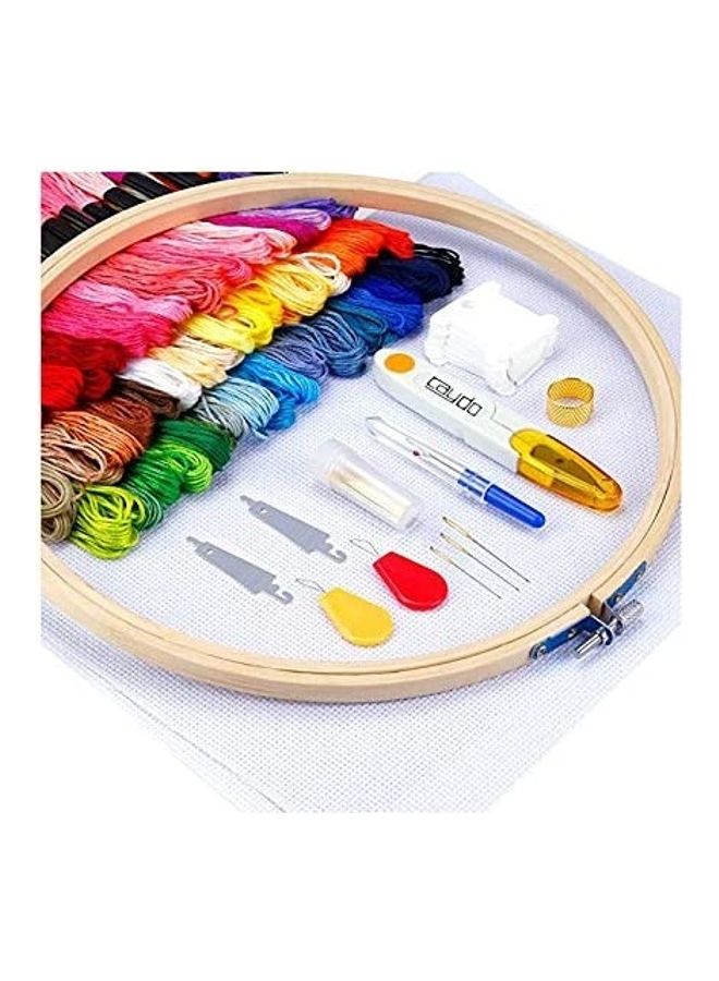 AIWANTO - Full Range of Embroidery Starter Kit Including 5-Pieces Bamboo Embroidery Hoops 50 Random Color Threads and 9-Piece Random Color Cross Stitch Tool Kit Multicolour - Image 1