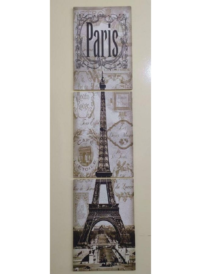 Fast Print 3-Piece Places Design Framed Vinyl Tableau Multicolor 20x120cm 