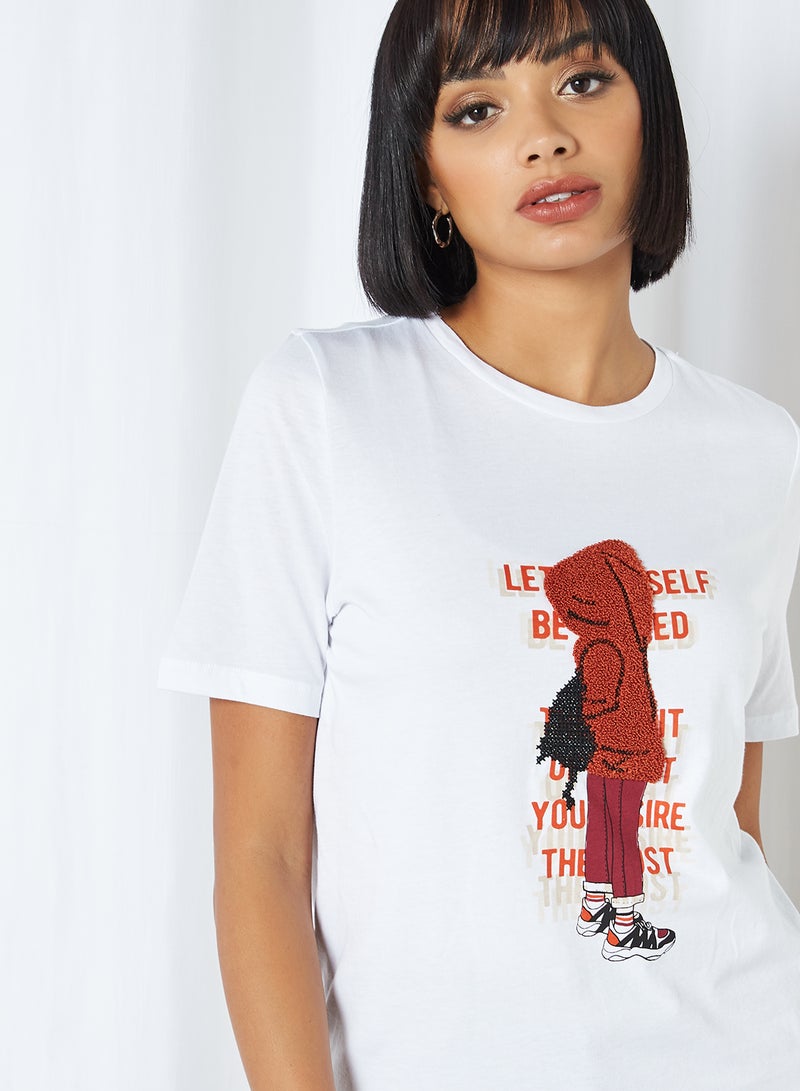NOISY MAY - Textured Applique Detail T-Shirt White - Image 1