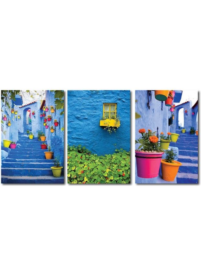 Fast Print 3-Piece Places Design Framed Vinyl Tableau Multicolor 60x120cm 
