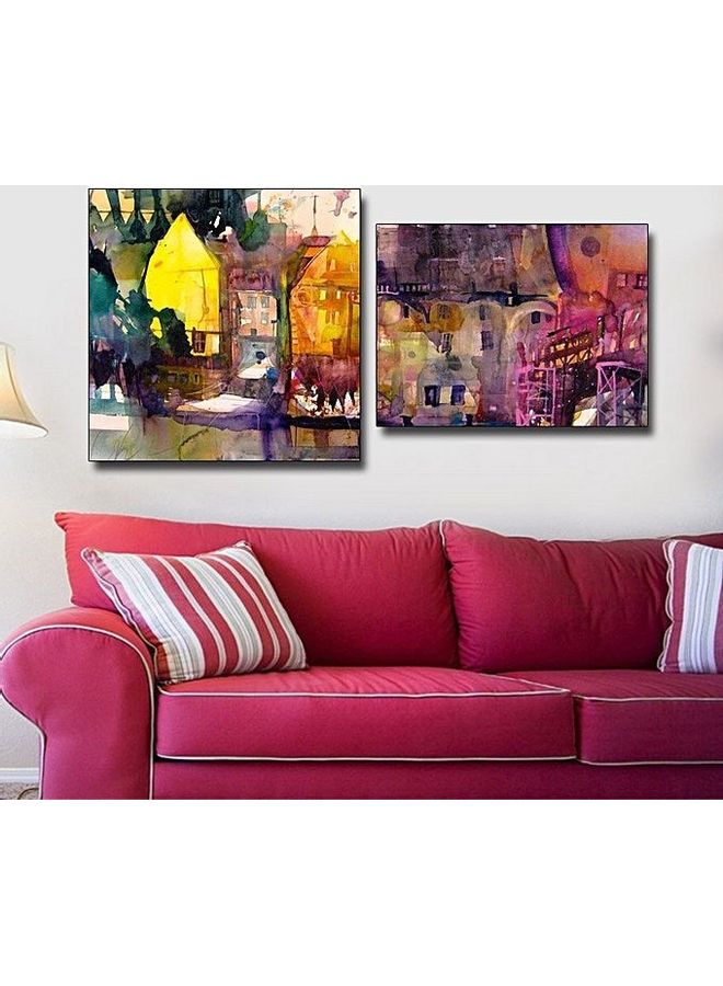 مجموعة تابلوهات بتصميم عصري وإطار من الفينيل من قطعتين متعدد الألوان 80x70سم
