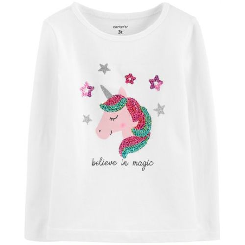 carter's - Sequin Unicorn Printed Jersey T-Shirt Ivory - Image 1