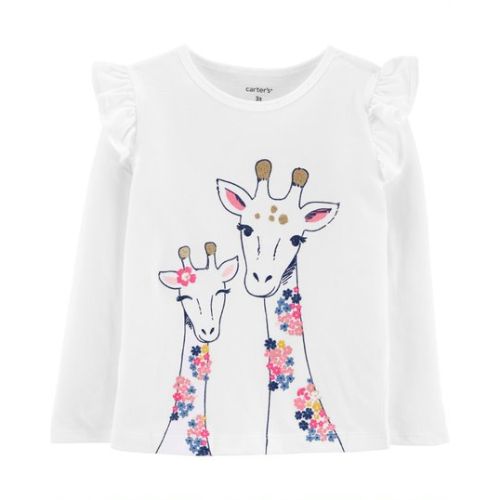 carter's - Giraffe Printed Ruffle Shoulder T-Shirt White - Image 1