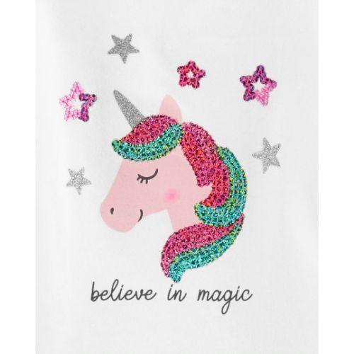 carter's - Sequin Unicorn Printed Jersey T-Shirt Ivory - Image 1