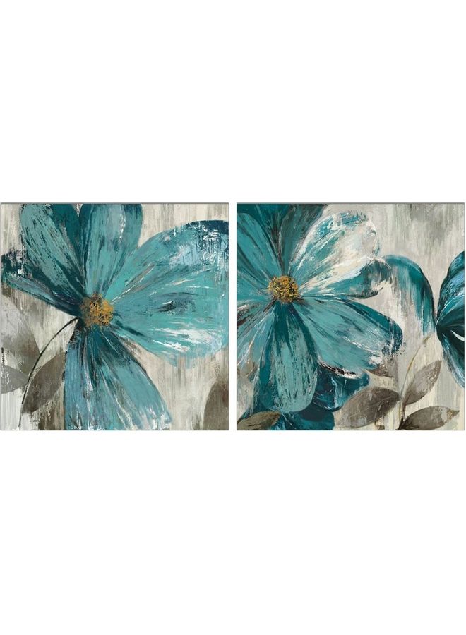 Fast Print 2-Piece Floral & Botanical Design Framed Vinyl Tableau Multicolor 50x100cm 