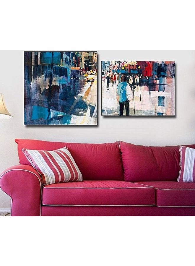 Fast Print 2-Piece Contemporary Design Framed Vinyl Tableau Multicolor 80x70cm 