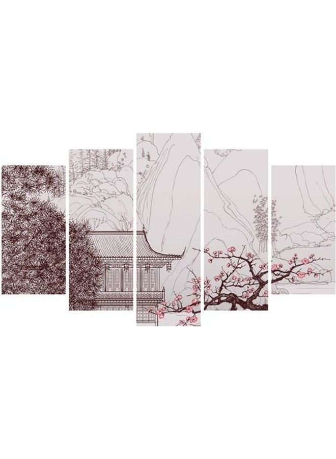 Fast Print 5-Piece Floral & Botanical Design Framed Vinyl Tableau Multicolor 100x60cm 