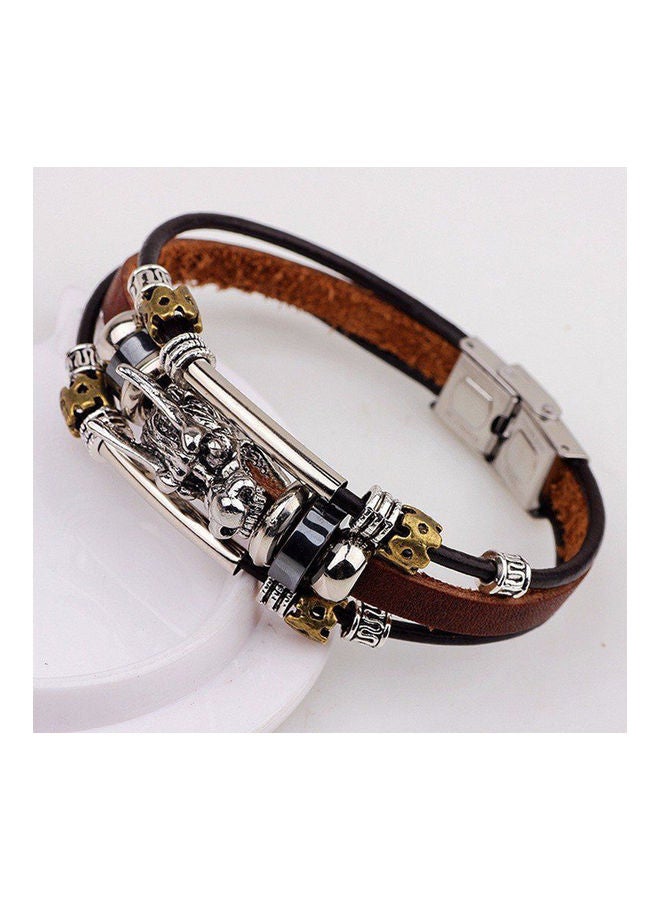 Men's Vintage Punk Faux Leather Bracelet Dragon Head Charm Multilayer Bangle  - Image 1
