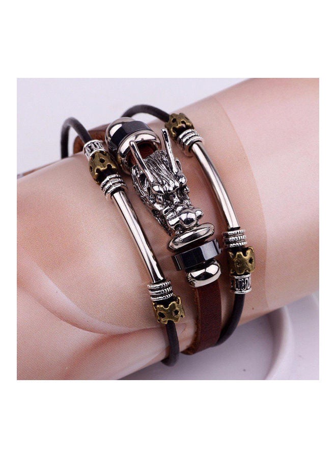 Men's Vintage Punk Faux Leather Bracelet Dragon Head Charm Multilayer Bangle  - Image 5