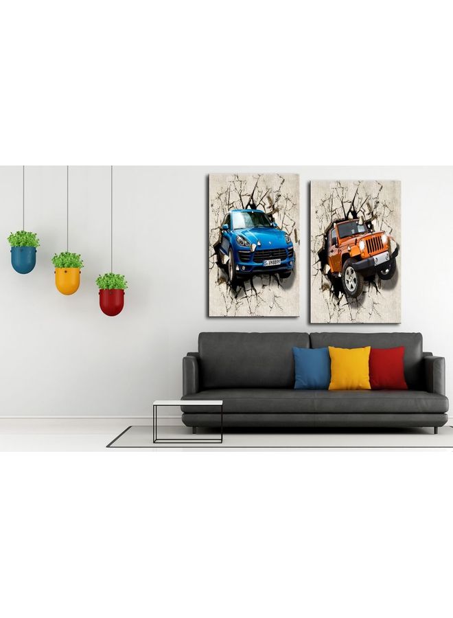 Fast Print 2-Piece Transportation Design Framed Vinyl Tableau Multicolor 80x60cm