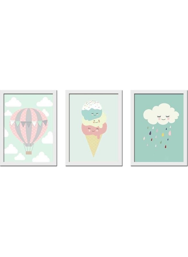 3-Piece Cartoon Design Framed Vinyl Tableau Multicolor 40x30cm
