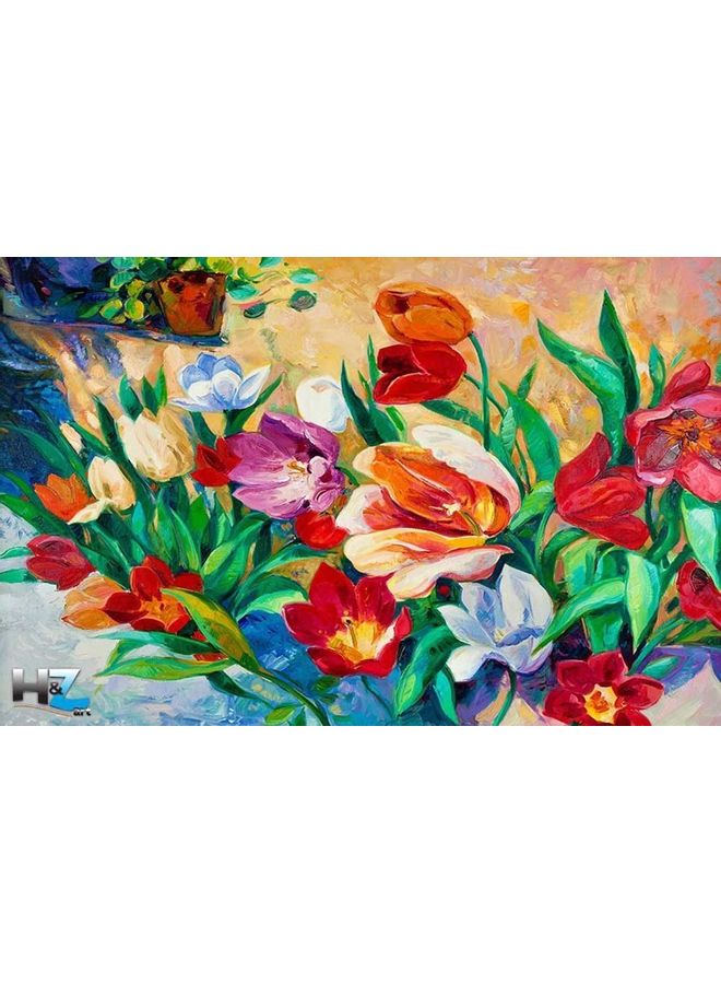 لوحة فنية بإطار من الفينيل بتصميم زهور ونباتات متعدد الألوان 90x60سم