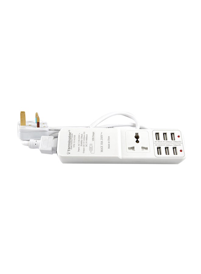 ترمينيتور 1 Way Universal Extension Socket With 6 USB Ports White 2meter