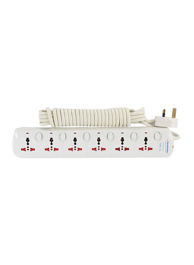 Terminator 6 Way Power Extension Socket White 5meter 