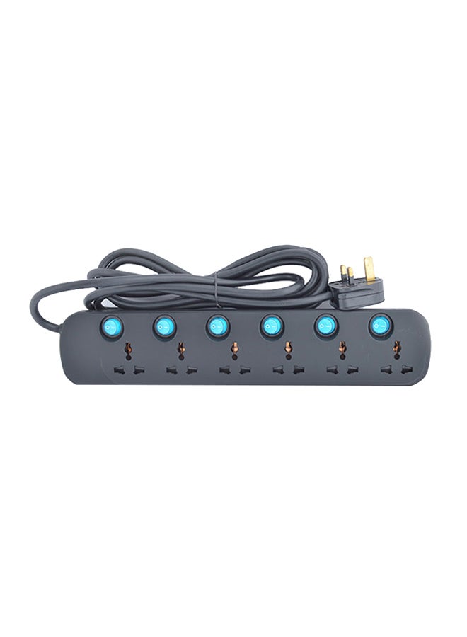 Terminator 6 Way Universal Power Extension Socket Black 3meter 