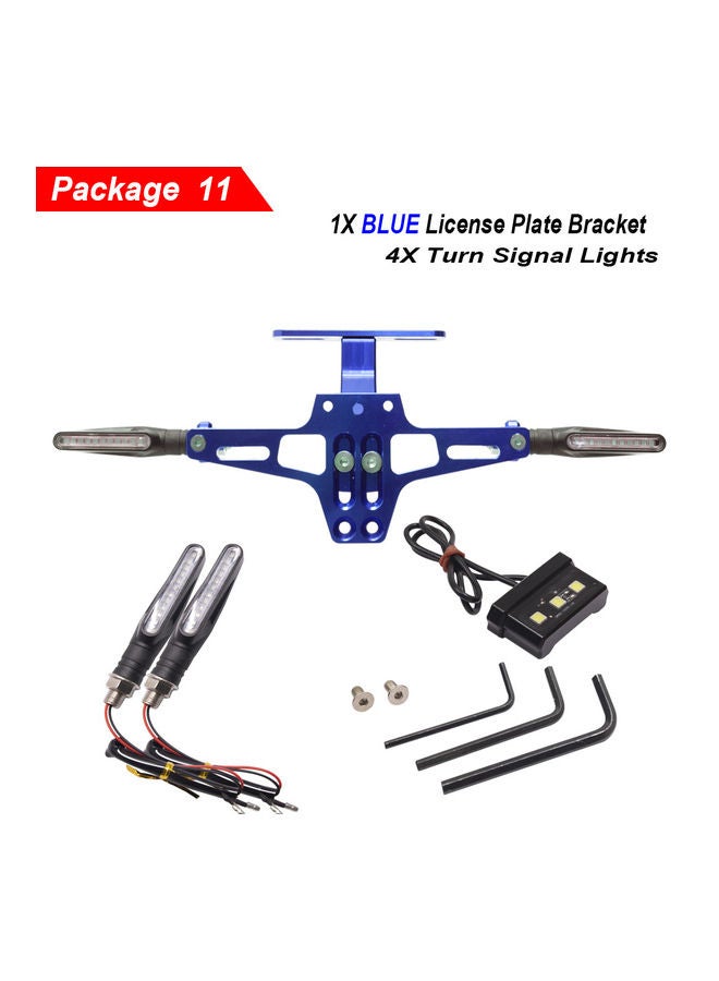 Generic Universal CNC Motorcycle Adjustable Angle Aluminum License Number Plate Frame Holder Bracket with 4pcs Turn Signal lights  Blue  - Image 2