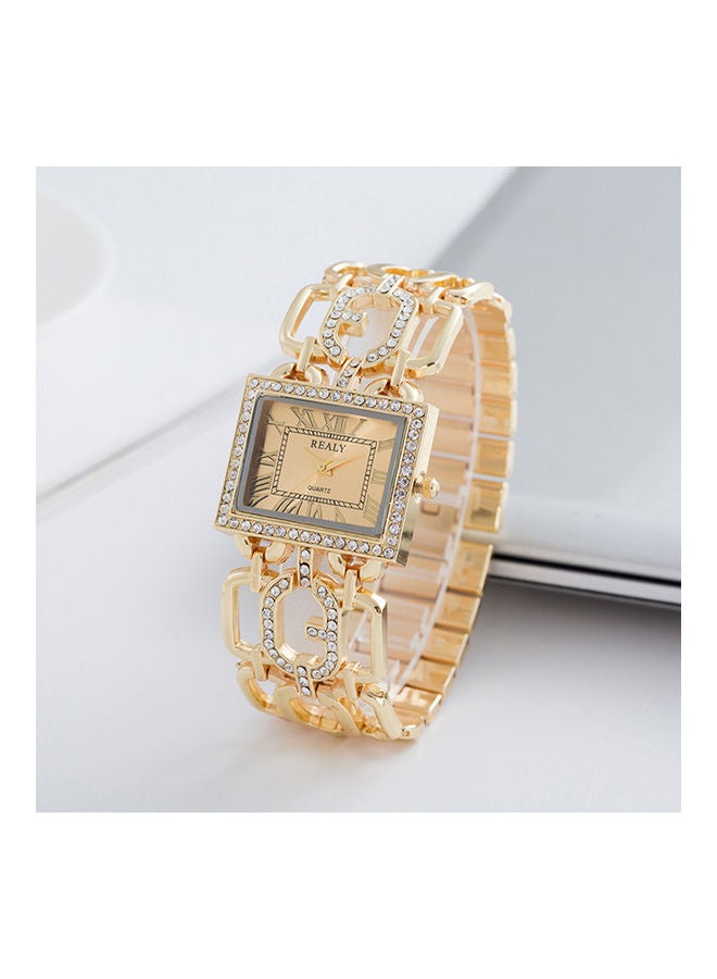 Women Stylish Elegant Square Dial Crystal Hollow Steel Band Quartz Watch - Image 3