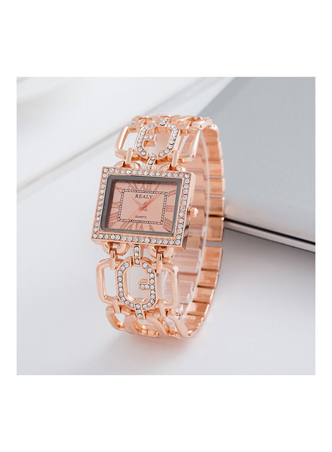 Women Stylish Elegant Square Dial Crystal Hollow Steel Band Quartz Watch - Image 4