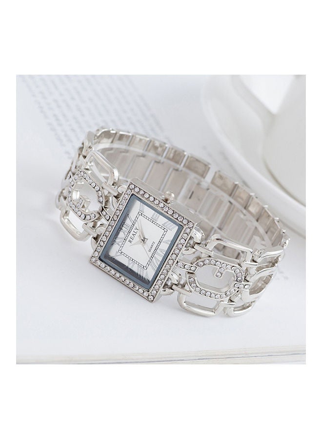 Women Stylish Elegant Square Dial Crystal Hollow Steel Band Quartz Watch - Image 5