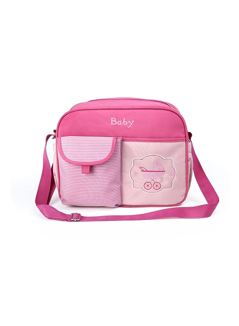 Nylon Fabric One Shoulder Multi-Functional Large Capacity Mommy Diaper Bag - Pink