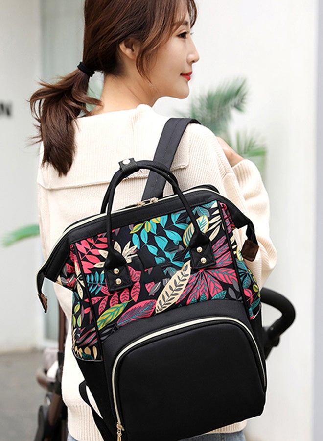 Kidle - Multifunctional Large Capacity Leaf Printed Mommy Diaper Bag, 18-24 Months - Black - Image 1