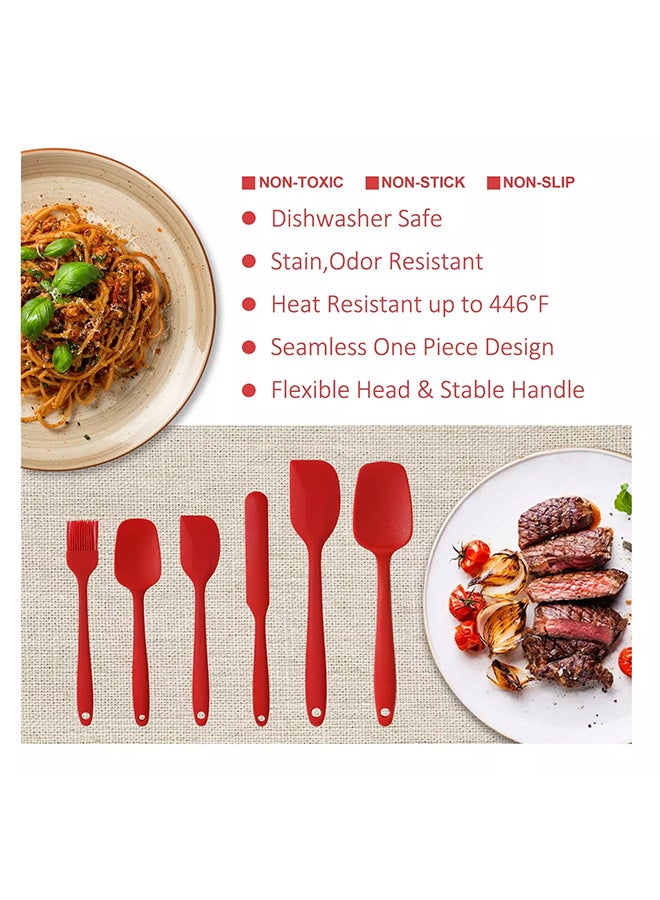 Generic 6-Pieces Flexible Non-Stick Heat Resistant Silicone Spatula For Cooking, Baking And Mixing Red  - Image 2
