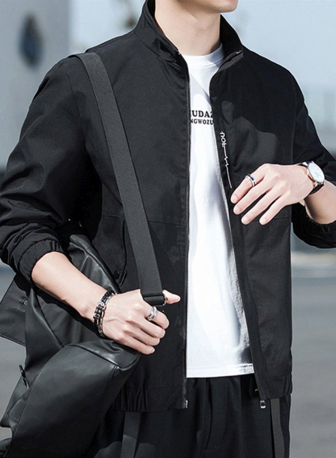 Autumn men's jacket 2020 new casual coat youth trend men's stand collar Baseball Jacket black  - Image 3