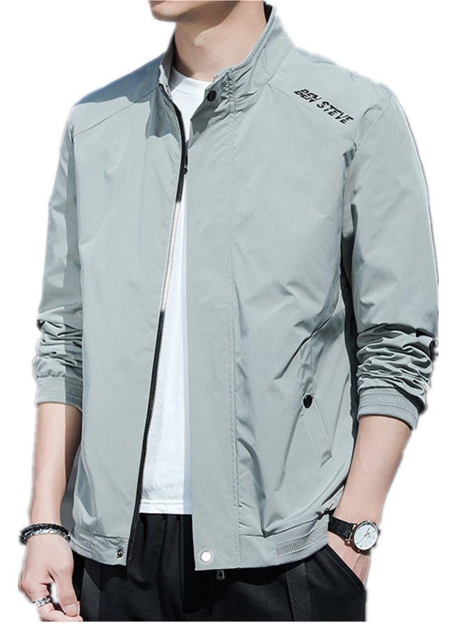 Autumn men's jacket 2020 new casual coat youth trend men's stand collar Baseball Jacket pea green  - Image 1