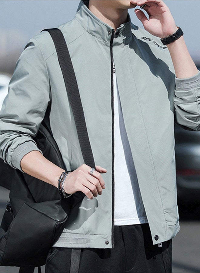Autumn men's jacket 2020 new casual coat youth trend men's stand collar Baseball Jacket pea green  - Image 3