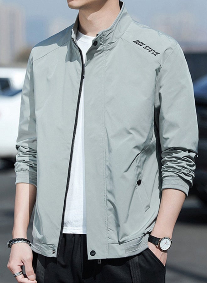Autumn men's jacket 2020 new casual coat youth trend men's stand collar Baseball Jacket pea green  - Image 2