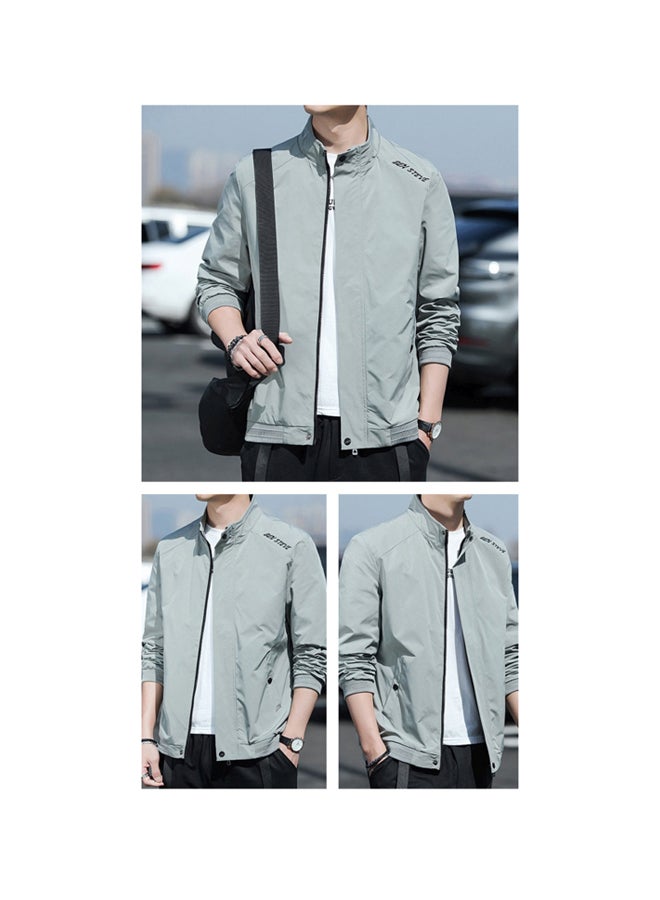 Autumn men's jacket 2020 new casual coat youth trend men's stand collar Baseball Jacket pea green  - Image 4