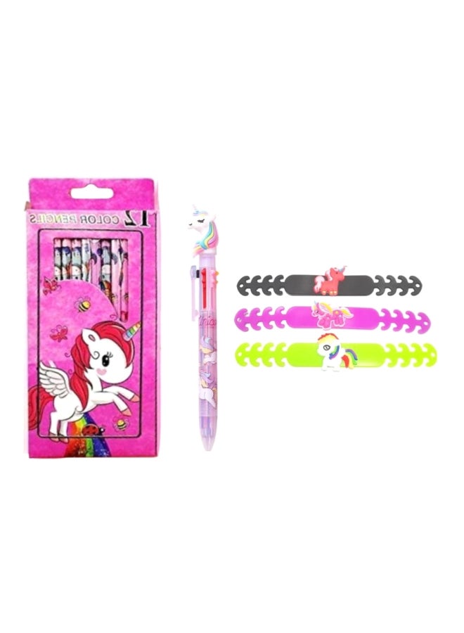 Miracle Empire Girls Kids set of unicorn multi color pen, colours colors and cup plate mug and 3 mask holders multicolour  - Image 1