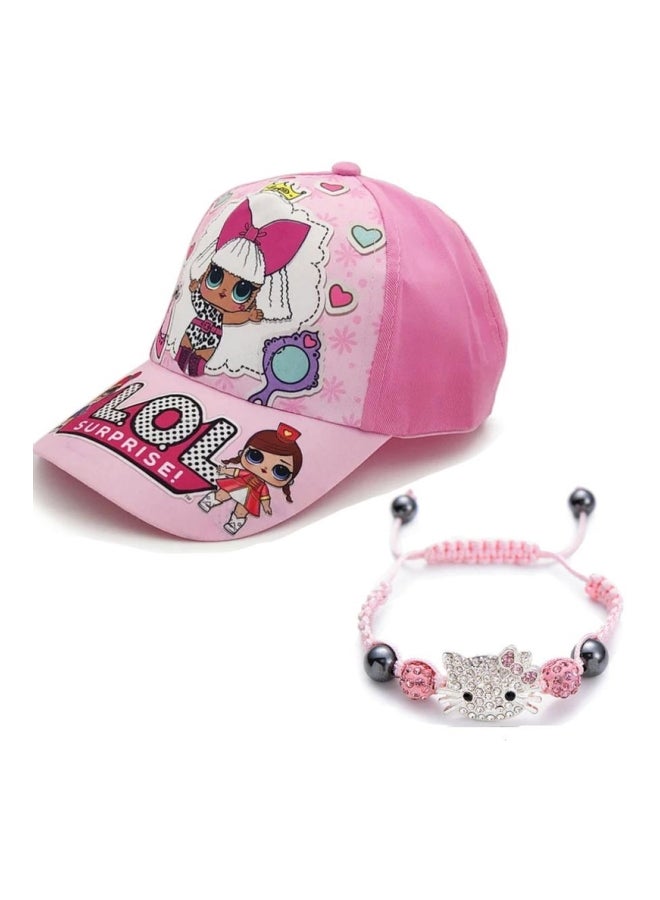 Bracelet, bunny earrings gold plated and circons and hat  for girls birthday gift pink   kitty rope pink  - Image 4
