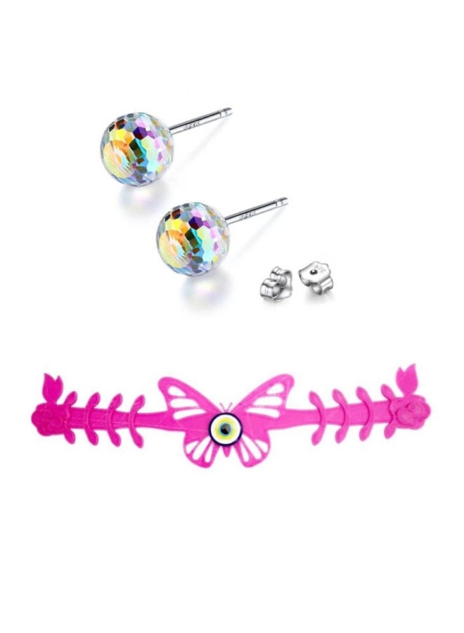 Miracle Empire 2 Mask holders one butterfly pink with crystal, one chain and earrings changes color with light sun pink  - Image 2
