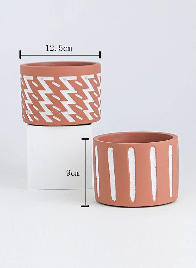 Shuer 2-Piece Premium Decorative Flower Pot Set Brown/White 12.5x9cm - Image 4