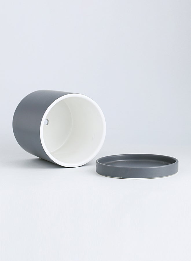 شور أصيص زهور من السيراميك بتصميم أسطواني بسيط للتزيين الداخلي مع صينية رمادي 17x17سم - Image 3