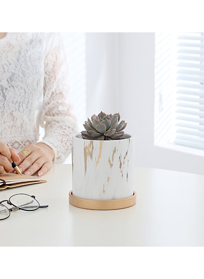 شور وعاء زهور نوردك مزخرف دائري من قطعتين مع حامل خشبي وعاء نباتات بسيط حديث للشرفة المنزلية، عرض النافذة، زراعة الحديقة - Image 5