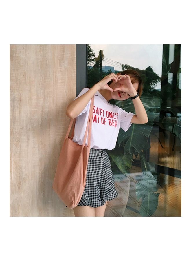 حقيبة تسوق من القماش الكتاني وردي - Image 1