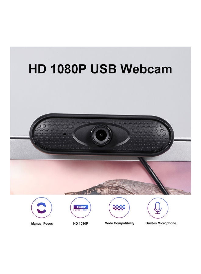 كاميرا ويب منزلية لتسجيل الفيديو بدقة عالية الوضوح 1080P مزودة بمنفذ USB وميكروفون مدمج لأجهزة اللابتوب وأجهزة الكمبيوتر أسود - Image 1