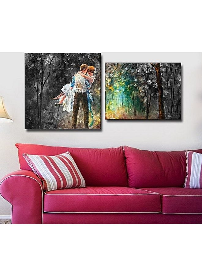 Fast Print 2-Piece Contemporary Design Framed Vinyl Tableau Multicolor 80x70cm