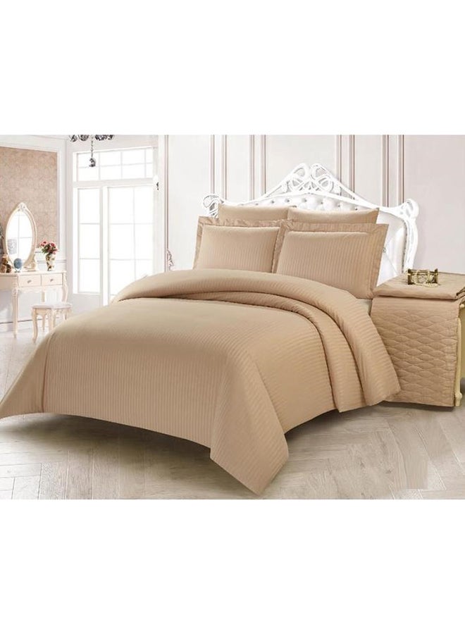 Unique Home 6-piece  Luxury  Stripe Comforter Set King Microfiber Beige 