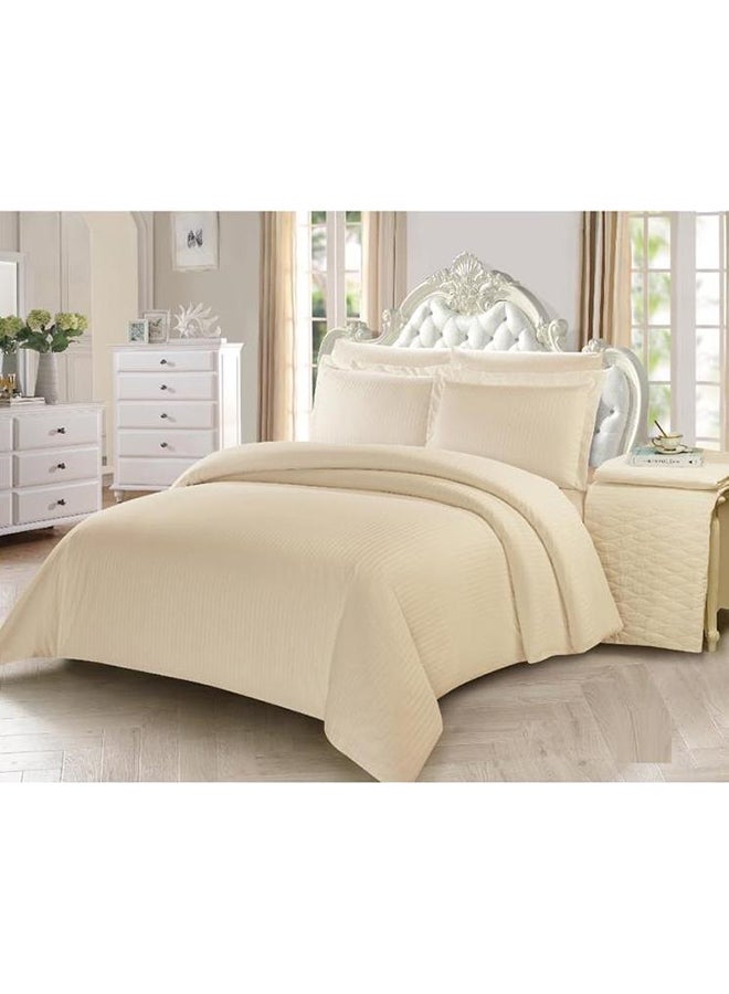 Unique Home 4-piece  Luxury  Stripe Comforter Set Twin Microfiber Beige 