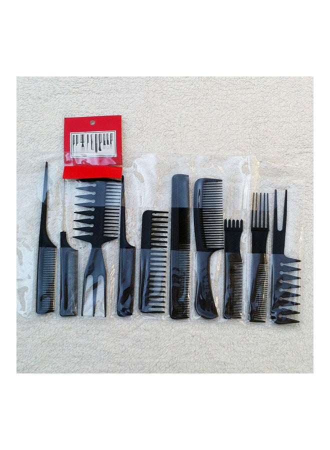 10 Pieces Pro Salon Hair Styling Hairdressing Plastic Barbers Brush Combs Set Black 22.4x7.65x2.9cm - Image 1