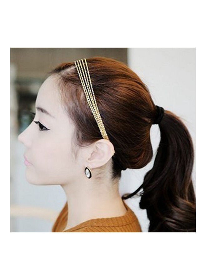 Generic Multilayer Metallic Chain Elastic Band Hair Band Headband Women Hoop Headpiece Golden 26.35x3.95x0.2cm - Image 2